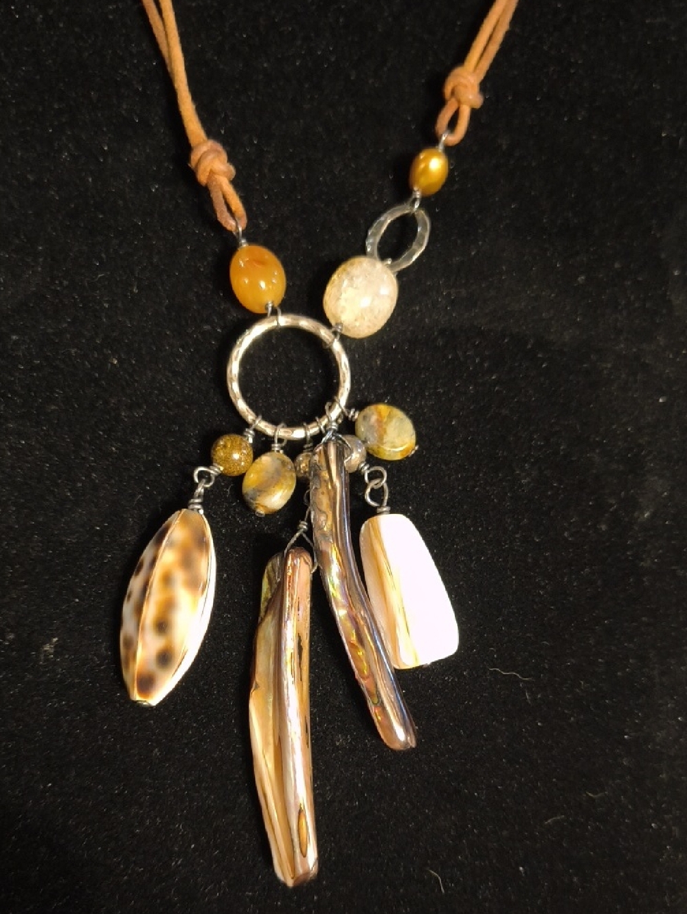 Silpada Boho Amber Shell Pendant Necklace - Sterling Silver-Stamped 925